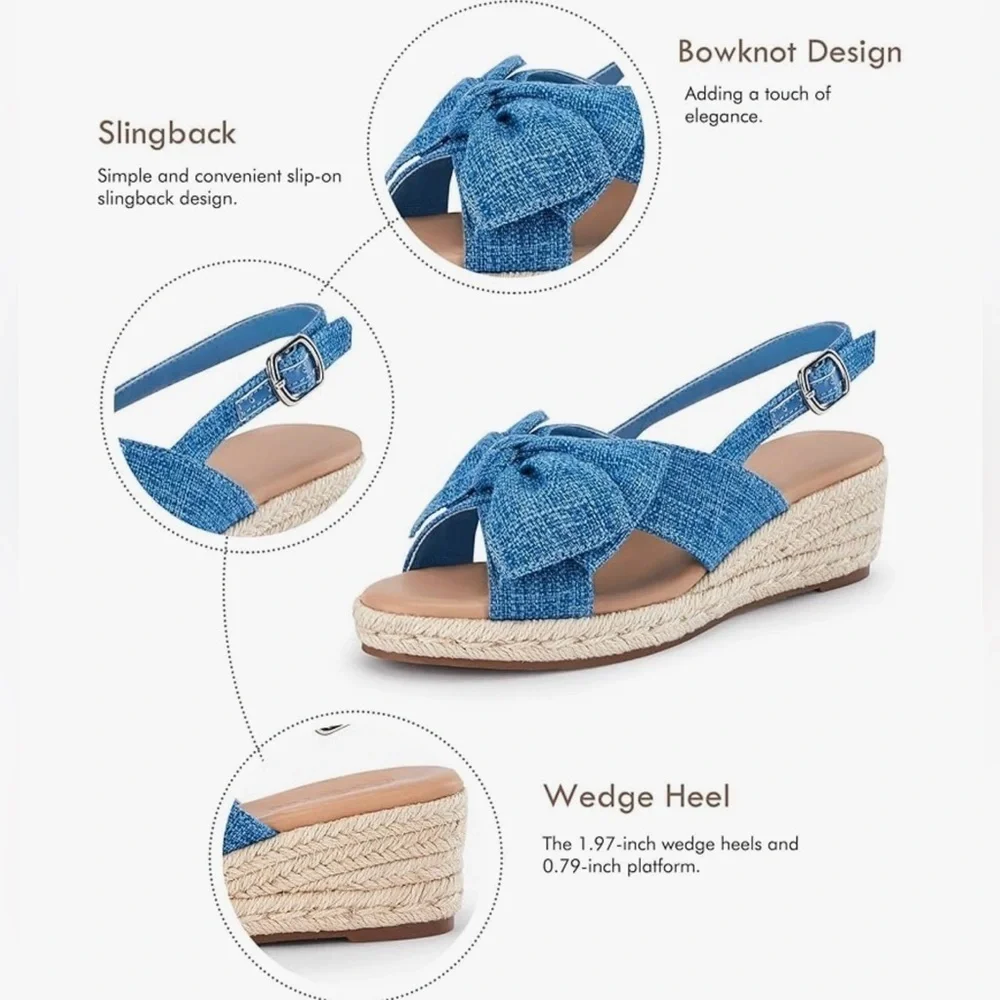 Women's Platform Espadrille Wedge Sandals Bowknot Open Toe Dress Casual Shoe